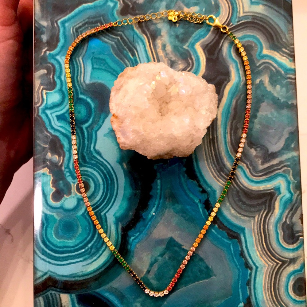 Gorgeous multicolored stone gold filled choker